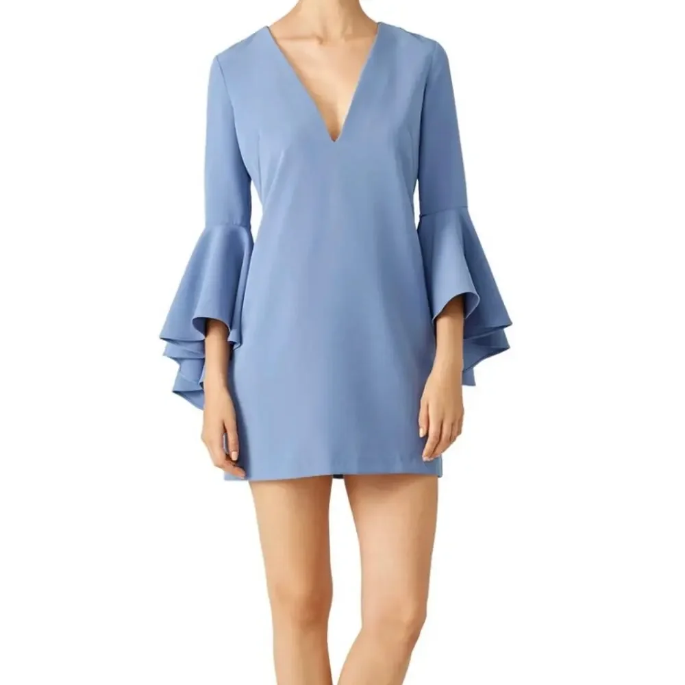 MILLY Nicole Bell Sleeve Shift Mini Dress in steel blue WOMENS 2